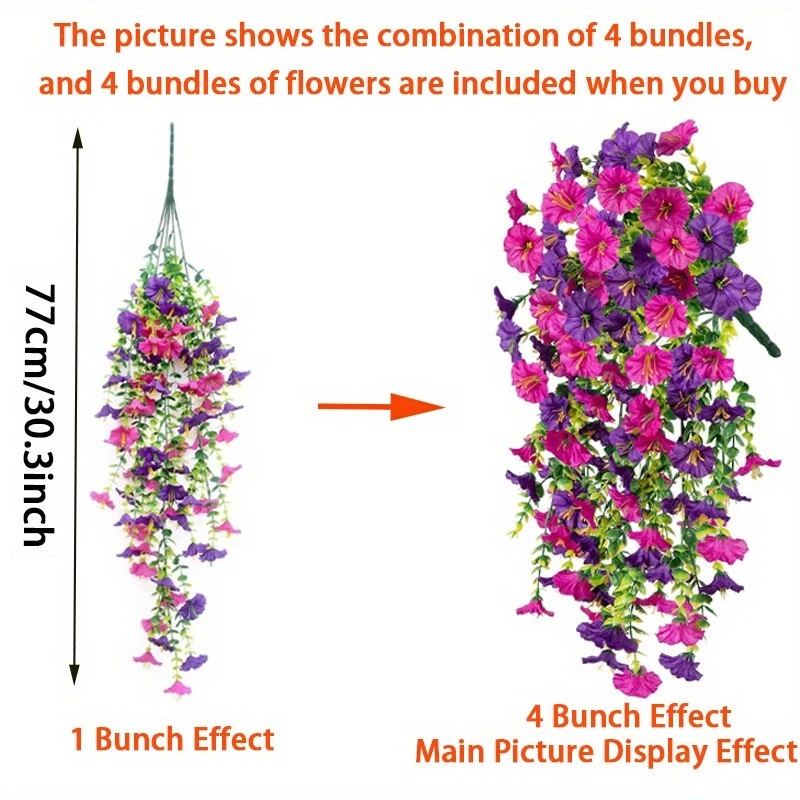 4 PIEZAS Enredaderas Artificiales Matutinas Resistentes a los UV Flores Colgantes Decoración Exterior Foto 4 de 4