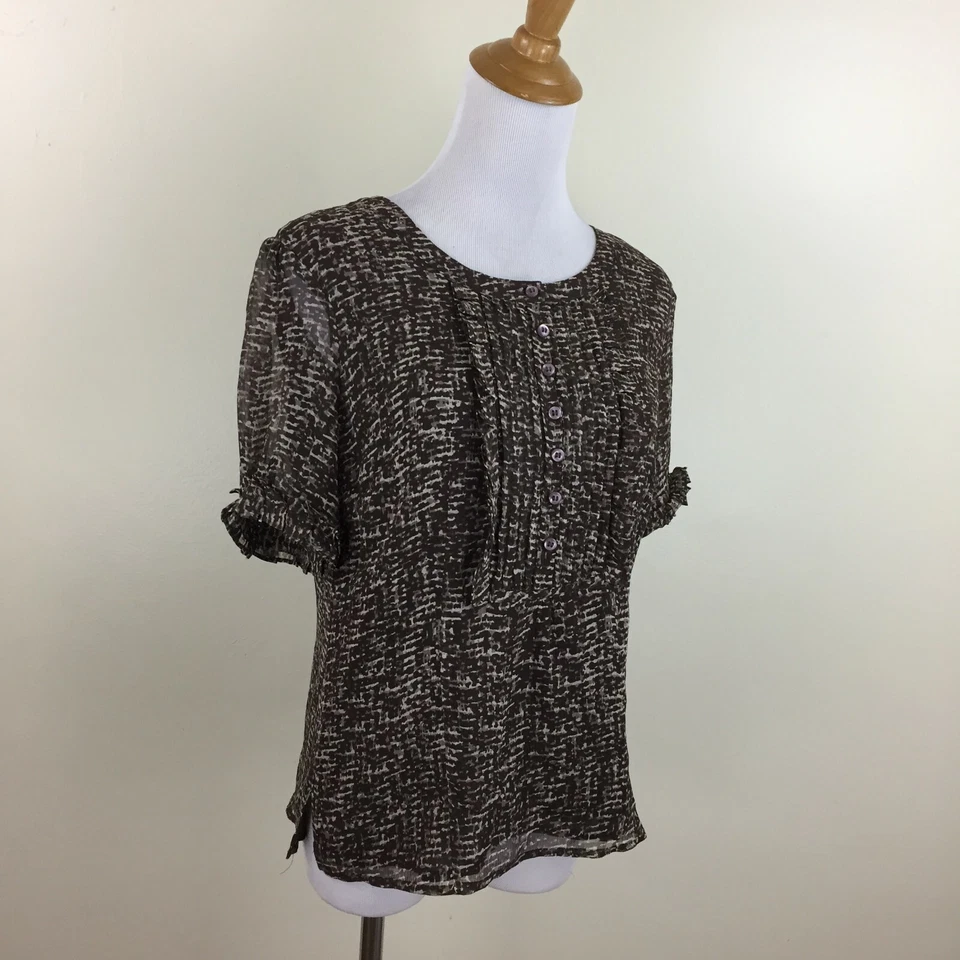 Camisa PENDLETON Marrón Beige 100% Seda Forrada Manga Volantes Plisados Mujer Talla Pequeña Foto 4 de 4