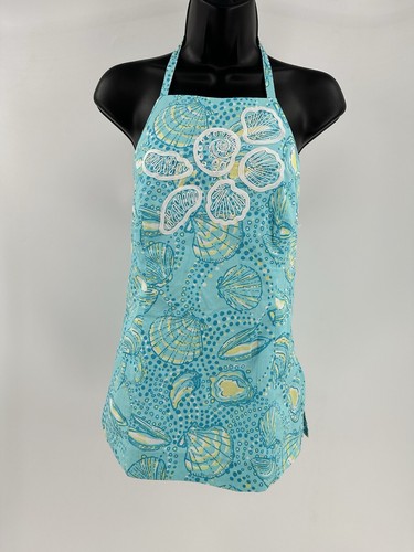 Lilly Pulitzer Shorely Blue Turquoise Embroidered Seashell Halter Top Size 4 - Picture 2 of 11