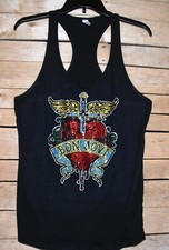 Camiseta sin mangas Bon Jovi estrás bling negra espalda corredor XS, S, M, L, XL, 2XL