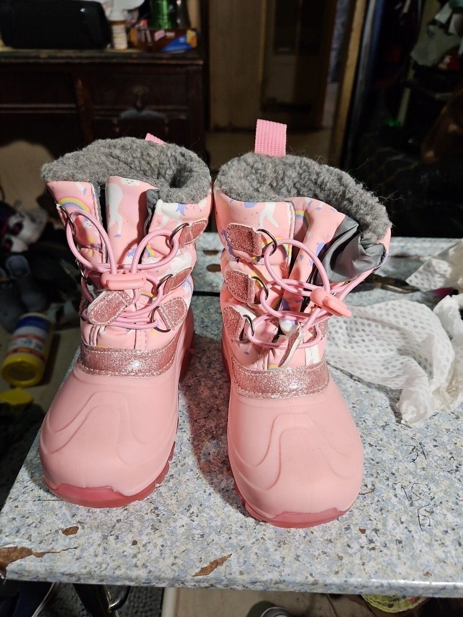 MEMBER'S MARK Girls Kids Snow Boots Pink Unicorn Rainbow Sparkle