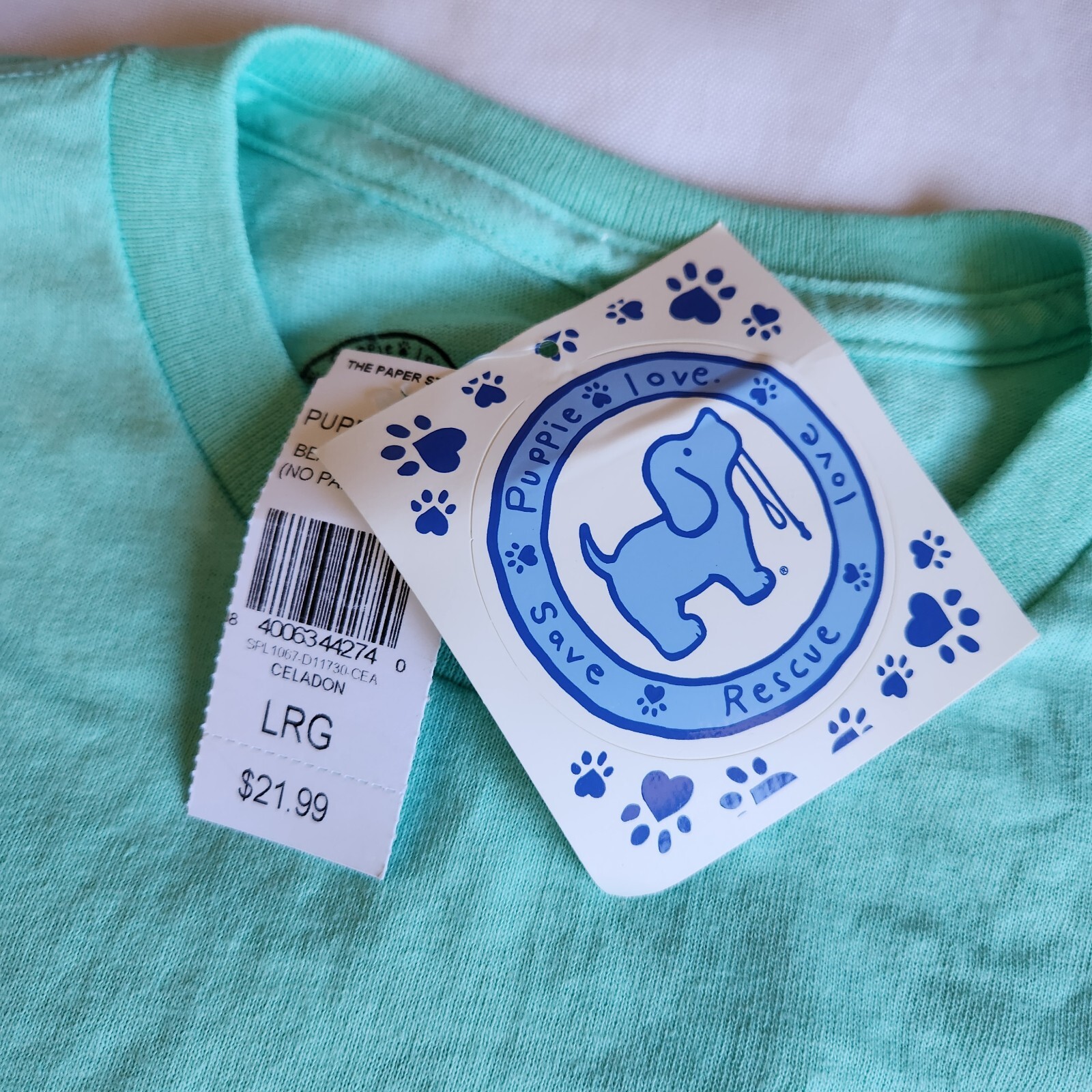 Puppie Love Beach Bum Pup Celadon Men's L Blue Green Graphic TShirt