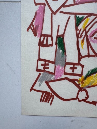 Vintage Abstract Outsider Art Colorful Figure Study Paper Postmodern 12 x 9 - Picture 7 of 10