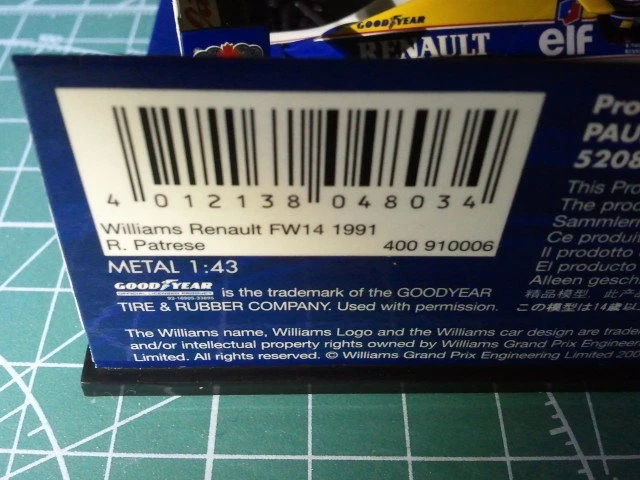 Riccardo PATRESE - MINICHAMPS 400910006 - WILLIAMS RENAULT FW14 - 1991. - Photo 4/4