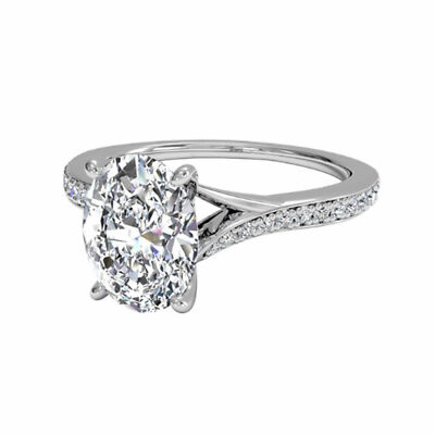 14K White Gold Over 3.50Carat Oval Cut Natural Mine Moissanite Split-Shank Ring