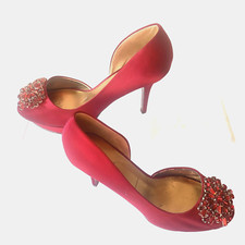NINE WEST Nwot Women’s 8M Red Satin/Rhinestones Dressy Peep Toe Platform Heels