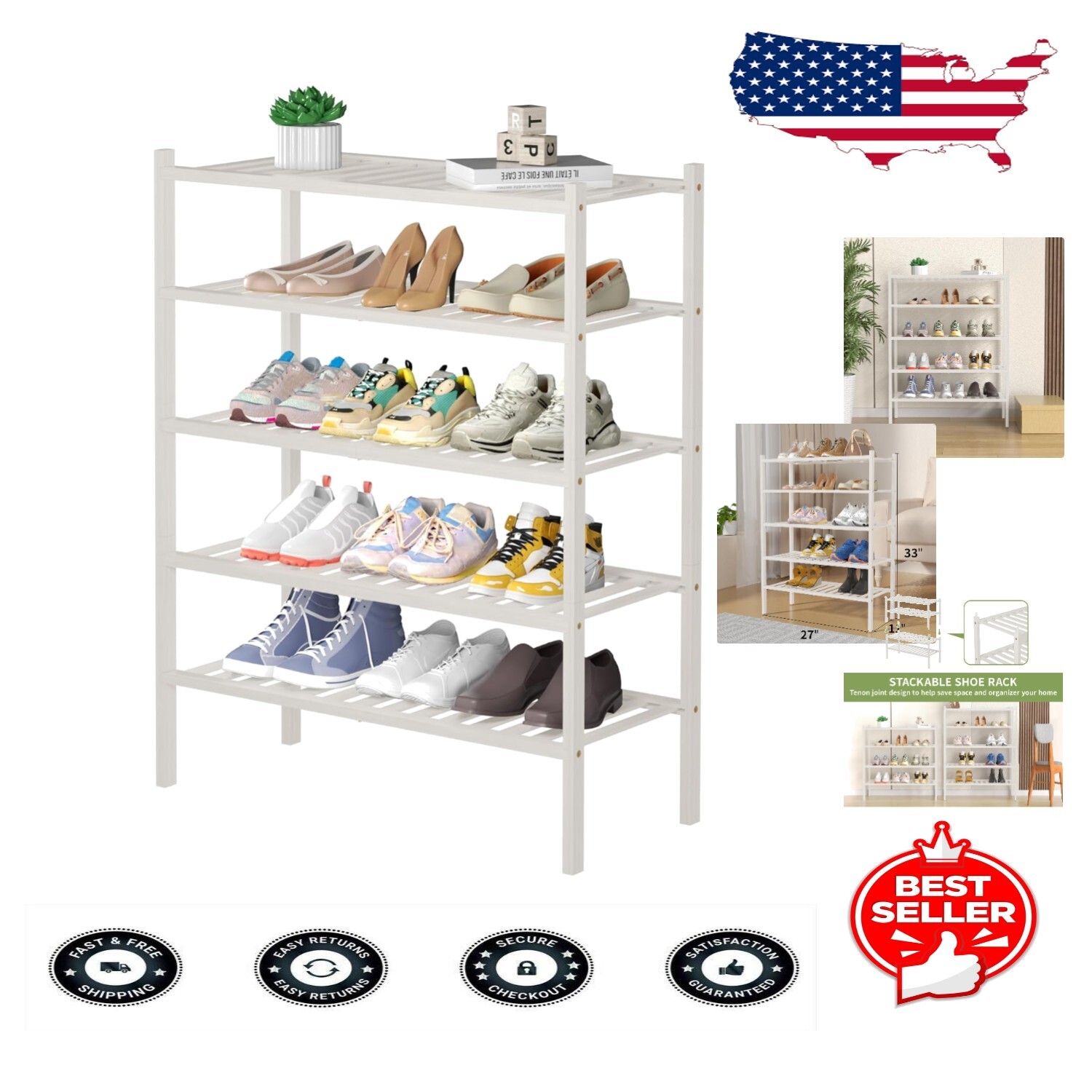 Elegant 5-Tier Bamboo Shoe Rack with Space-Saving Eco-Friendly Design-image