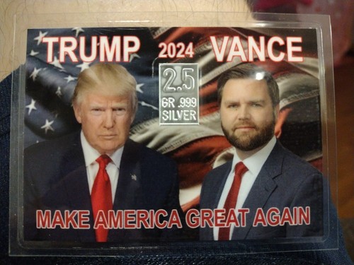 MAGA Custom Donald Trump & J.D. Vance Card w/ 2.5gr .999 Pure Silver Bar on Card