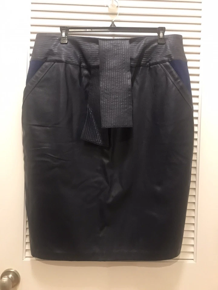 Melissa McCarthy Navy Blue Pencil Skirt 2X, Gold Zipper, Stretch & Faux Leather