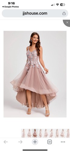 Jjs House Pink High Low A-Line Tulle Floral Lace Dress With Spaghetti Straps S - Picture 14 of 14