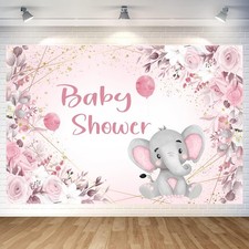 Pink Baby Shower Background Girl Elephant Floral Watercolor Backdrop 7x5 Ft