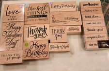 Lot 18 Wooden Rubber Sentiment Stamps Thank You Birthday Love Valentine Sympathy