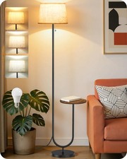 Floor Lamp with Side Table, Standing Lamp for Living Room with Tray, Pull-Cha...
