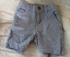 Janie and Jack Boys Shorts 12-18M Blue White Striped Seersucker Cotton Pockets