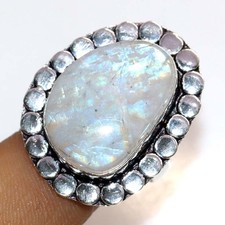 925 Silver Plated Rainbow Moonstone Ring US 9 Wedding Jewelry Fashion Sale GW