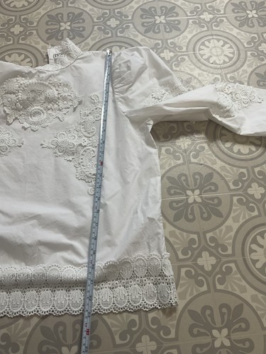 Zara white cotton lace detail long sleeve cotton top blouse L UK 12 14 - Picture 6 of 9