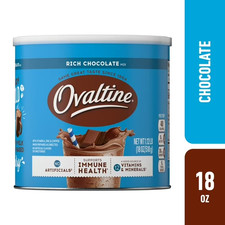Ovaltine Rich Chocolate Drink Mix Powdered Drink Mix for Hot and Cold Milk, 18oz