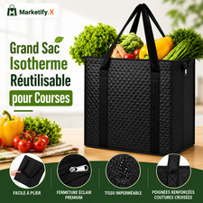 Grand Sac Isotherme Pliable Cabas Courses Alimentaire Zip Grande Capacité