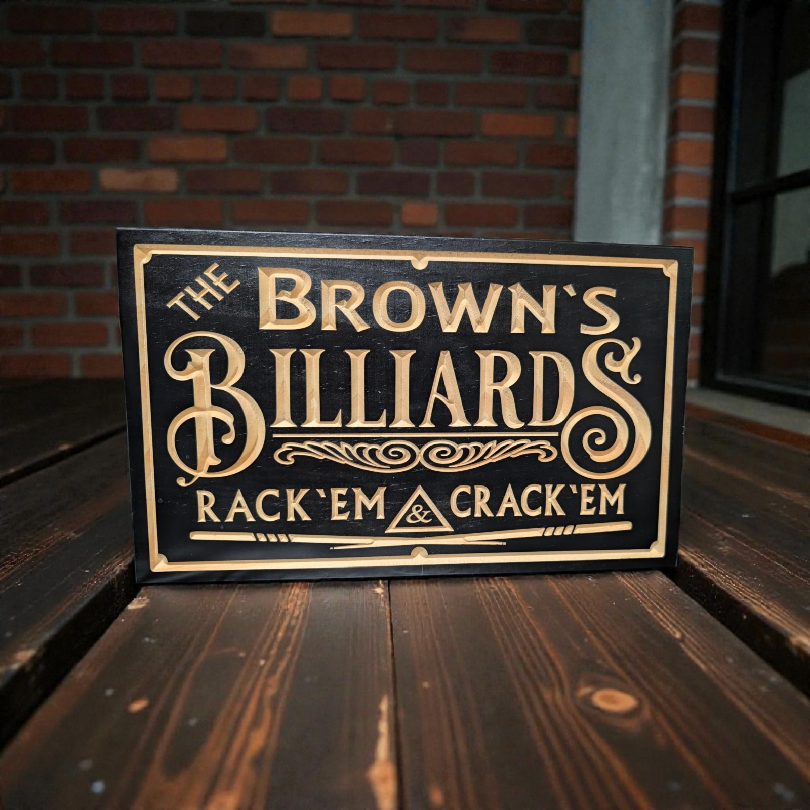 Personalized  Billiards Room Pool Hall Gift Custom Carved Wood Plaque