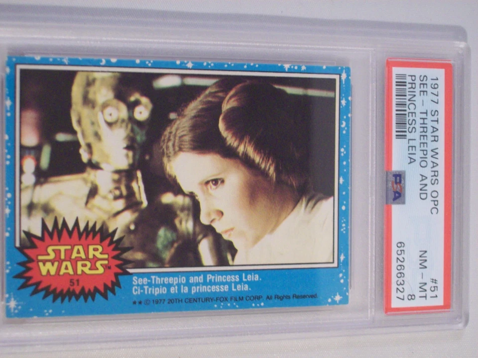 1977 O-Pee-Chee Star Wars See Threepio and Princess Leia # 51 PSA 8 casi nuevo-como nuevo Foto 2 de 4