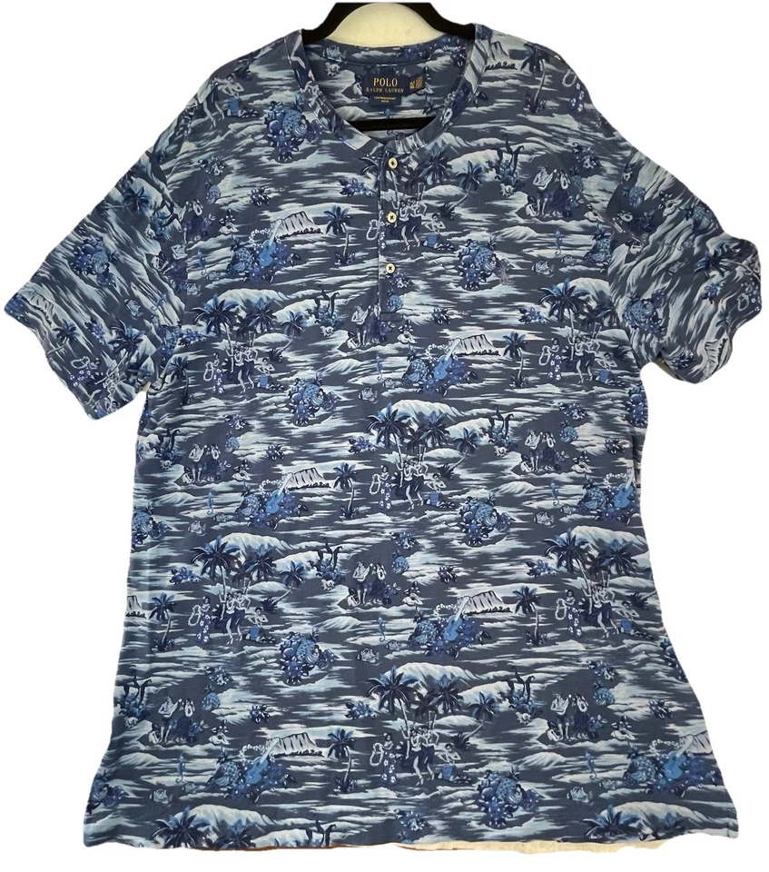 Polo Ralph Lauren Featherweight Mesh Henley Shirt Mens XLT Blue Hawaiian - Image 2 of 4