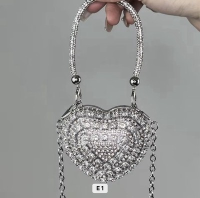 Sliver Rhinestone Mini Heart-shaped Bag Women's E#17