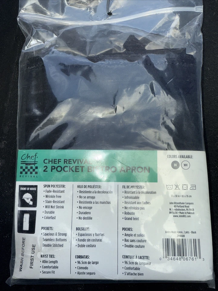 Bistro Apron Black Uncommon Threads Unisex 2 Pocket Black One Size NEW - Image 2 of 2