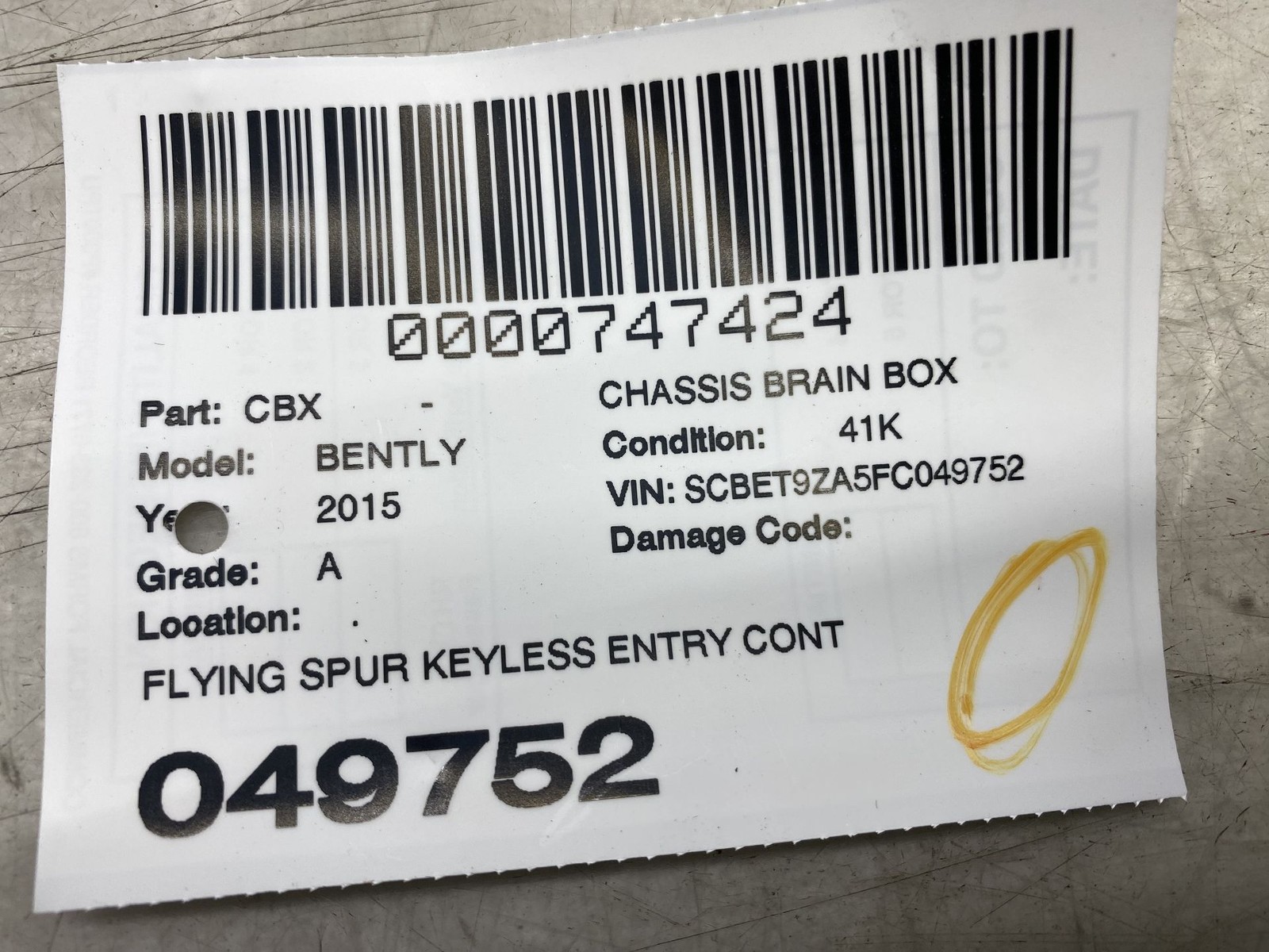 2013-2018 BENTLEY FLYING SPUR OEM KEYLESS ENTRY CONTROL MODULE UNIT 3D0909137G