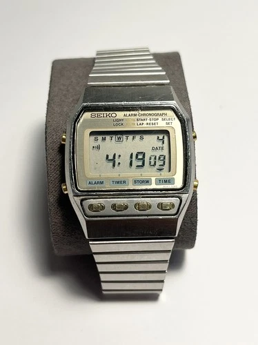 Seiko Digital Watch Men Silver Tone Alarm Chronograph a547-5040 Working 1981
