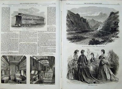 Alter antiker Druck Eisenbahn Amerika 1869 Pullman Wagen Zug Weber River Art 19.