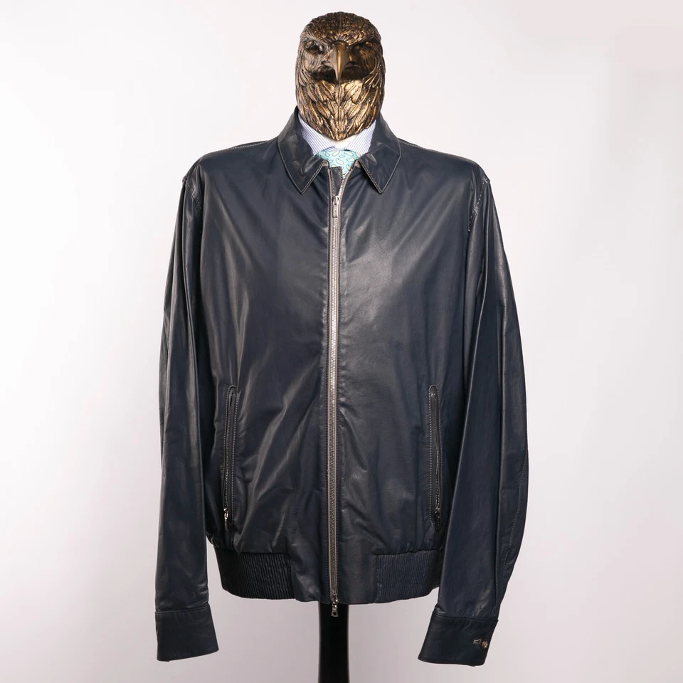 NWT $2850 CORTIGIANI LEATHER Zip Jacket Blue 46US/56IT - Image 2 of 4