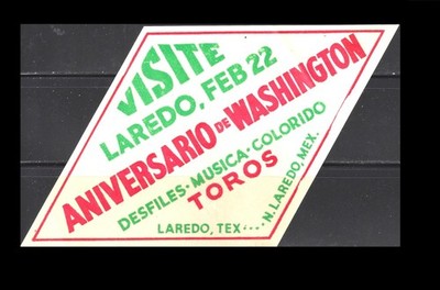 Vintage Washington Birthday Celebration Sticker   Laredo, Texas / Nuevo Laredo