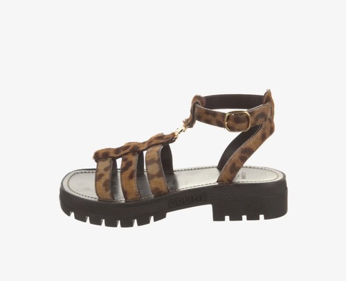 Celine Triomphe Clea Sandals-Size 36 M-leopard hair calf
