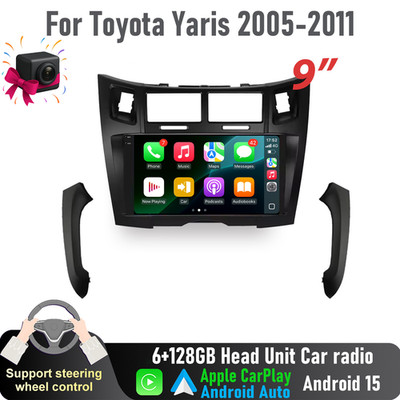 9'' Apple CarPlay Auto 6+128GB Head Unit Car radio For Toyota Yaris 2005-2011
