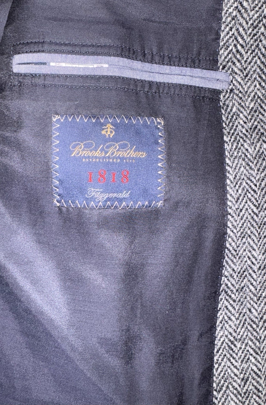 Brooks Brothers 1818 Madison X Harris Tweed Blazer Charcoal Grey Herringbone 48R image 8