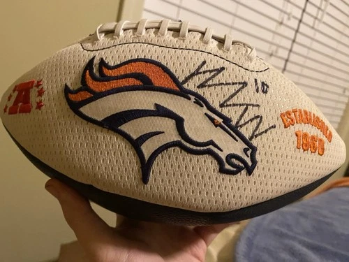 Bo Nix Denver Broncos Autographed White Panel Football Oregon Duck Auburn Tiger!