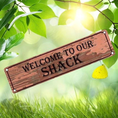 Vintage Metal ''Welcome to Our Little Cabin'' Sign 16x4 Wall Decor Home Bar Cafe