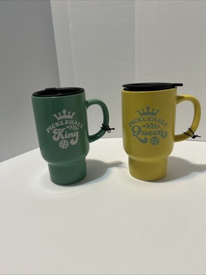 Pickleball King And Queen 18 Oz Travel Mugs Microwave /Dishwash Safe Set Of Two