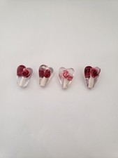 Lampwork Clear Heart With Red/Pinkish Roses Lot Of 4 With 4 Spacer Beads