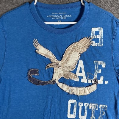 American Eagle Outfitters Shirt Mens Medium Blue Eagle Logo Applique Y2K Surf