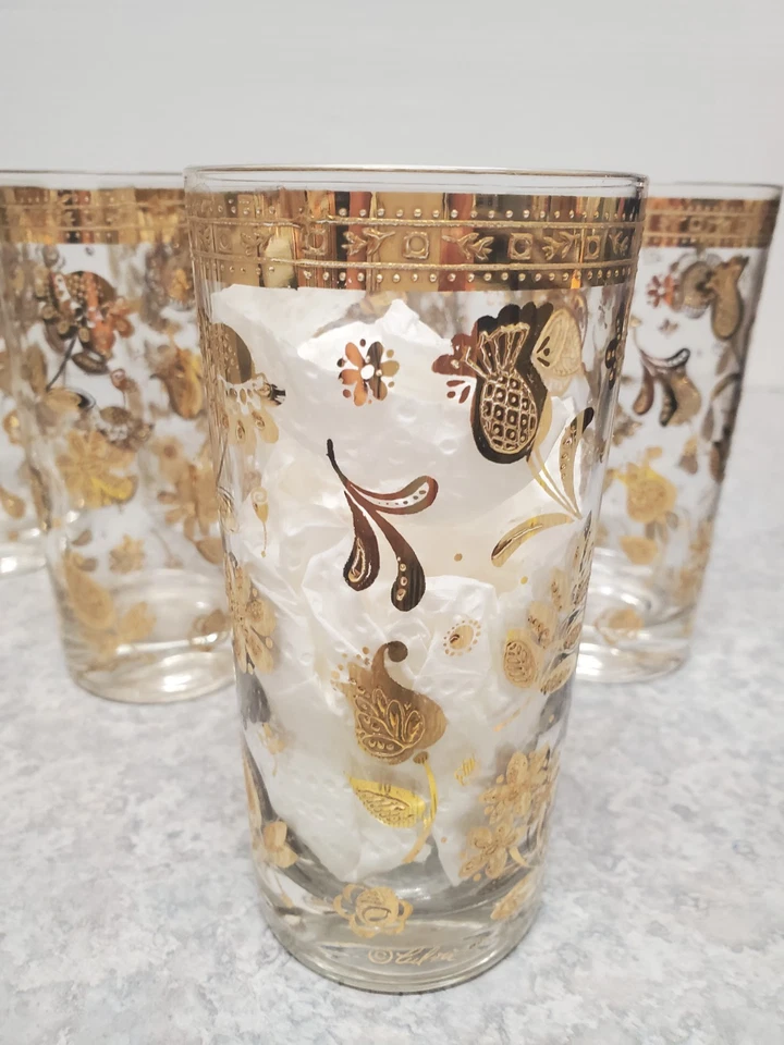 Vasos de bola alta Culver Chantilly MCM de colección oro 22k 5,5" - Juego de 8 Foto 2 de 4