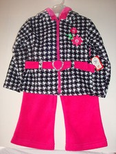 TODDLER 2PC BELTED PLAID HOODED JACKET AND FLEECE PANT SET SIZES 2T - 4T NWT