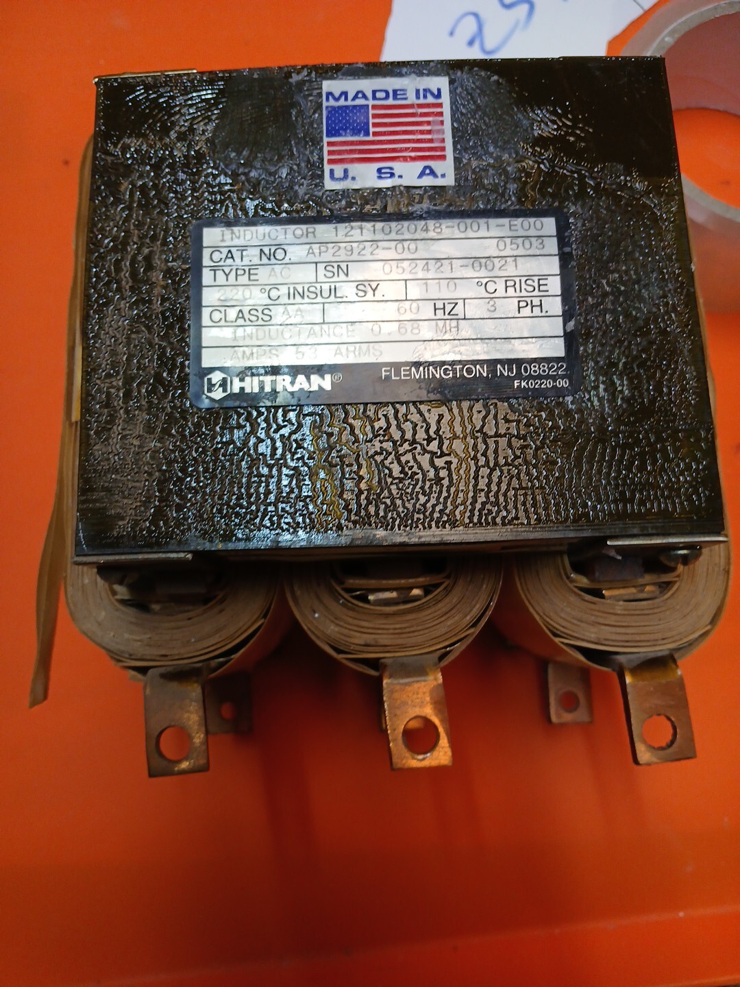 Inductor Hit Ran hitran inductor 121102048-001-c00 cat no ap2922-00 0.68 mh amps 53 arms ...