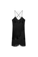 Zara Black Fringed Slip Dress Small