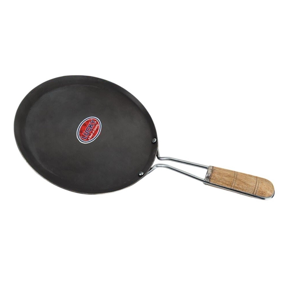 Hierro Fundido Dosa Tawa Crepe Panqueques Sartén Plancha Pizza Chapati Roti Mango de Madera