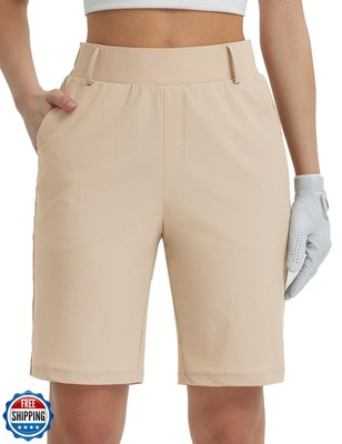 baleaf Women's Golf Shorts 9'' Knee Length Stretch Bermuda Long Shorts Belt L