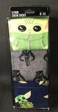 Star Wars Crew Socks Mandalorian Baby Yoda 3 Pair Mens Size 8-12 New in Box