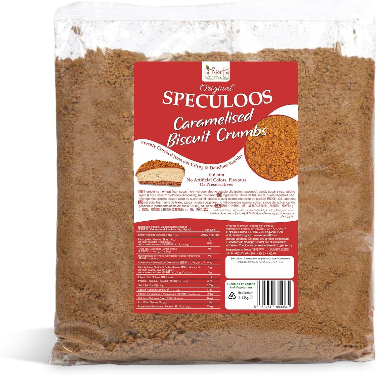 Speculoos Biscuit Crumbs Caramelised 1.1kg, 0-6mm Fine Crushed for Baking