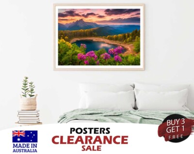 Sunset Cloudy Sky Lake Mountains Scenery View 70x50cm Poster Prints