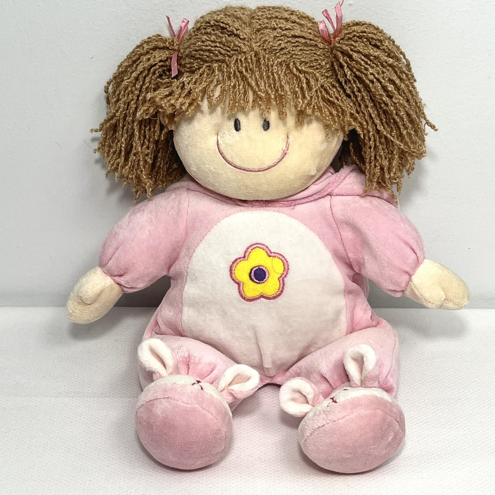 Plush Baby Doll Girl Pink Bunny Suit Slippers Brunette Pig T